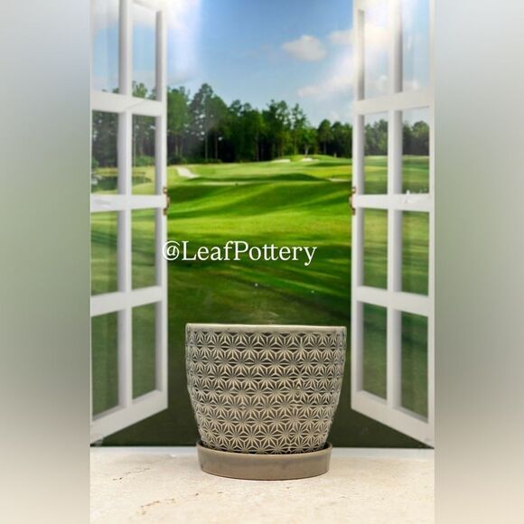 Atasi Gray Ceramic Planter Pot with Saucer Attached - Picture 1 of 8